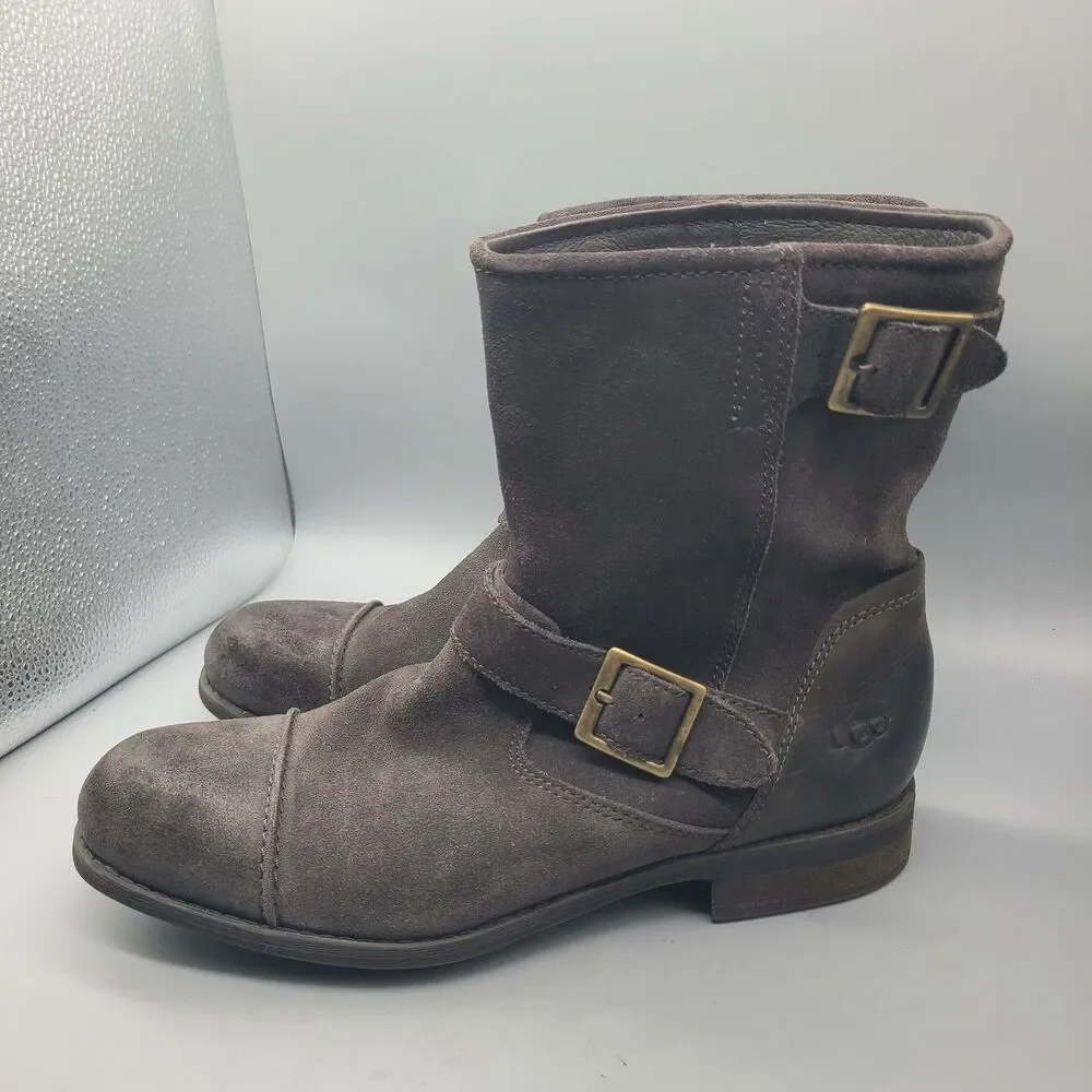 UGG Boots Lancing Brown Suede Cap Toe Moto Pull On Ankle Boot 1005714 Sz 10/ 43